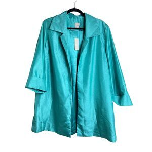 Chicos Jacket Womens 2 Open Front 3/4 Sleeve Shiny Lightweight Casual Blazer